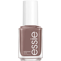 Esmalte essie Crochet Away en botella, tono gris marrón crema para cobertura uniforme.