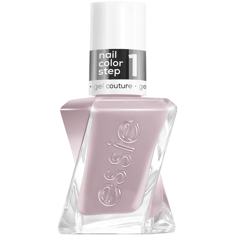 Essie Gel Couture gris claro en botella, color duradero y brillo intenso.
