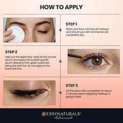 EssyNaturals Advanced eyelash serum on lashline aids gentle daily growth.