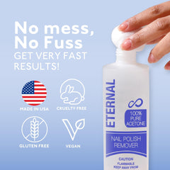 Eternal Pure Acetone USA-made bottle on display highlighting quality