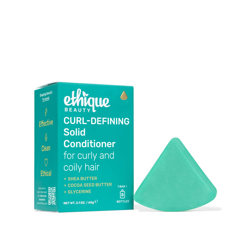 Ethique Curl-Defining Bar packaging highlights plastic-free design for eco-friendly beauty