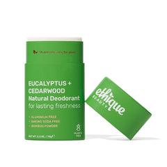 Desodorante Ethique en barra eucalipto y cedro para frescura duradera.