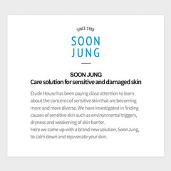 ETUDE SoonJung Panthenol Madecassoside: ingredientes clave para calma suave.
