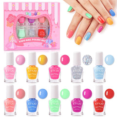 Etyjo Esmalte infantil: set de 10 colores para uñas seguras y divertidas.