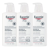 Eucerin Bébé Shampoing et Gel Douche sans parfum, flacon pompe, nettoie en douceur peau et cheveux.