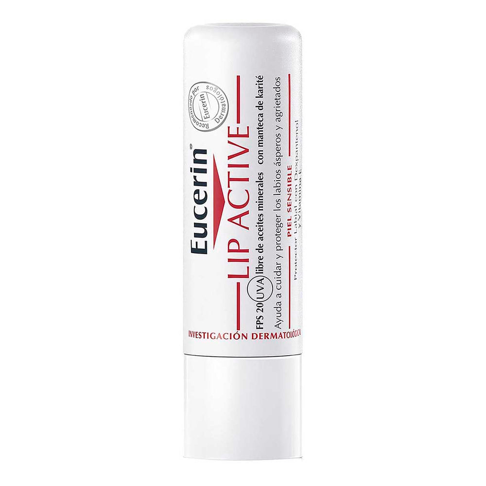Bálsamo labial Eucerin proteccion activa en barra con SPF 15 para labios sensibles.