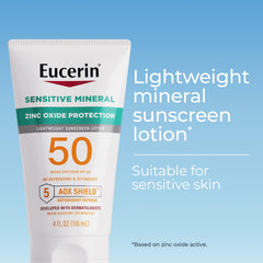 Protección con óxido de zinc de Eucerin para UVA/UVB en piel sensible.