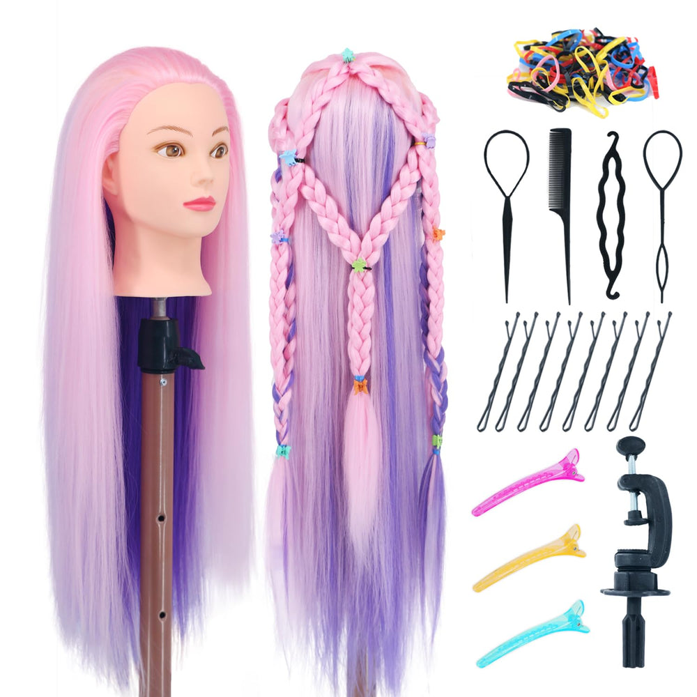 Eumos cabeza de maniquí con cabello 29 pulgadas, vista frontal para prácticas de peinado.