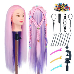 Eumos cabeza de maniquí con cabello 29 pulgadas, vista frontal para prácticas de peinado.