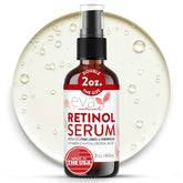 Eva Naturals Retinol Serum bottle with dropper enables precise nightly application for smoother skin.