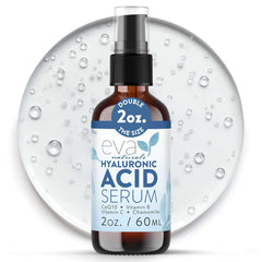 Sérum Eva Naturals, ácido hialurónico, botella para hidratación profunda.
