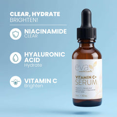 Eva Naturals Serum Vitamina C, aplicada en la mano, lista para uso diario.