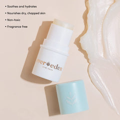 Evereden Baby Lip Balm ingredients view, jojoba and sunflower oils support moisture.