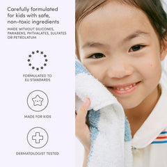 Evereden jabón cuerpo niños, etiqueta clara que inspira confianza en ingredientes seguros.