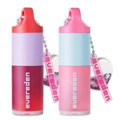 Evereden kit de brillo labial tintado tono rojo rubí, hidratación suave para labios con color sutil.