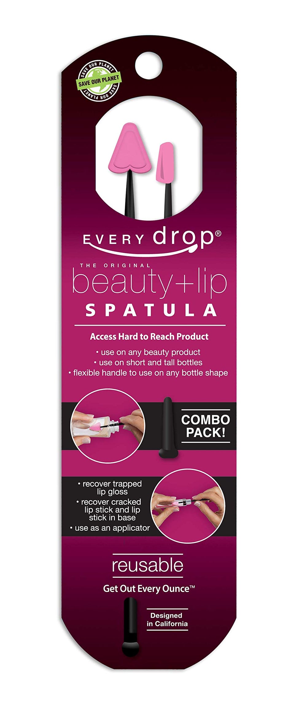 Espátula de belleza Every Drop, diseño original para recuperar producto atrapado y evitar desperdicio.