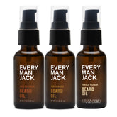 Every Man Jack aceite para barba con sándalo, enfoque en trío regalo y suavidad.