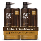 Every Man Jack Amber + Sandalwood, bouteille prête pour hydratation douce.