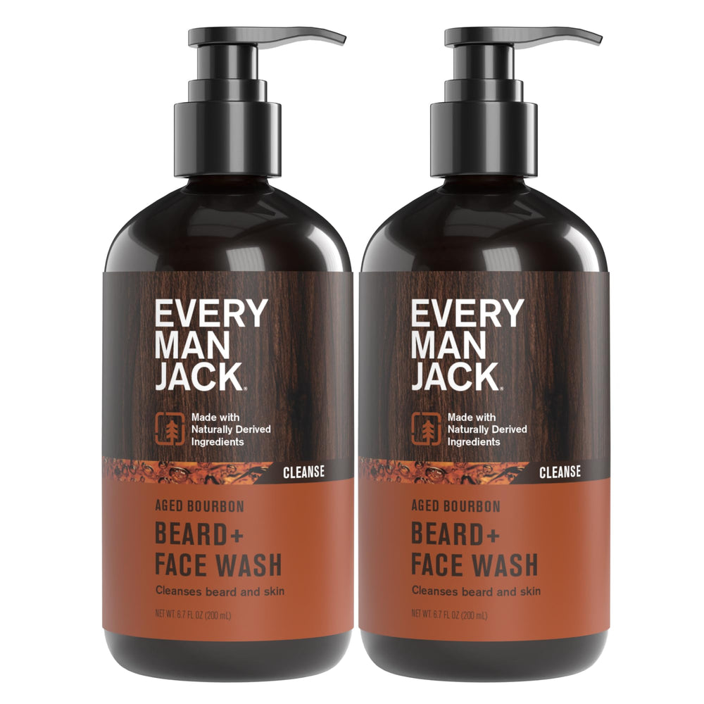 Every Man Jack beard-face wash en botella, limpieza suave para barba y piel.