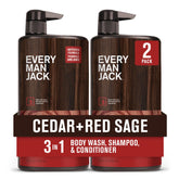 Every Man Jack cedro y salvia, botella 3 en 1, limpieza práctica para piel y cabello.