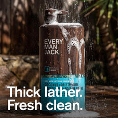 Etiqueta de Coco Driftwood de Every Man Jack, fragancia fresca para el día.