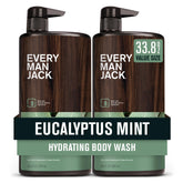 Botella frontal de Every Man Jack Ducha Eucalipto Menta para despertar la piel