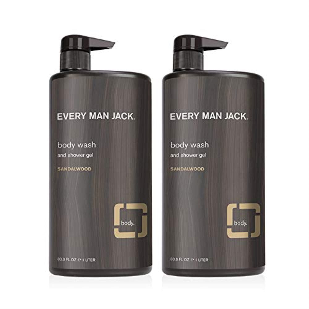 Every Man Jack Jabon Cuerpo Sandalwood, botella de 2, aroma outdoor para limpieza suave