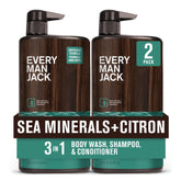Every Man Jack Sea Minerals + Citron, botella 3-en-1 para cuidado diario del cuerpo y cabello.
