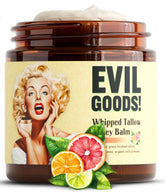 Bálsamo Evil Goods en frasco de cristal para hidratación profunda de la piel.
