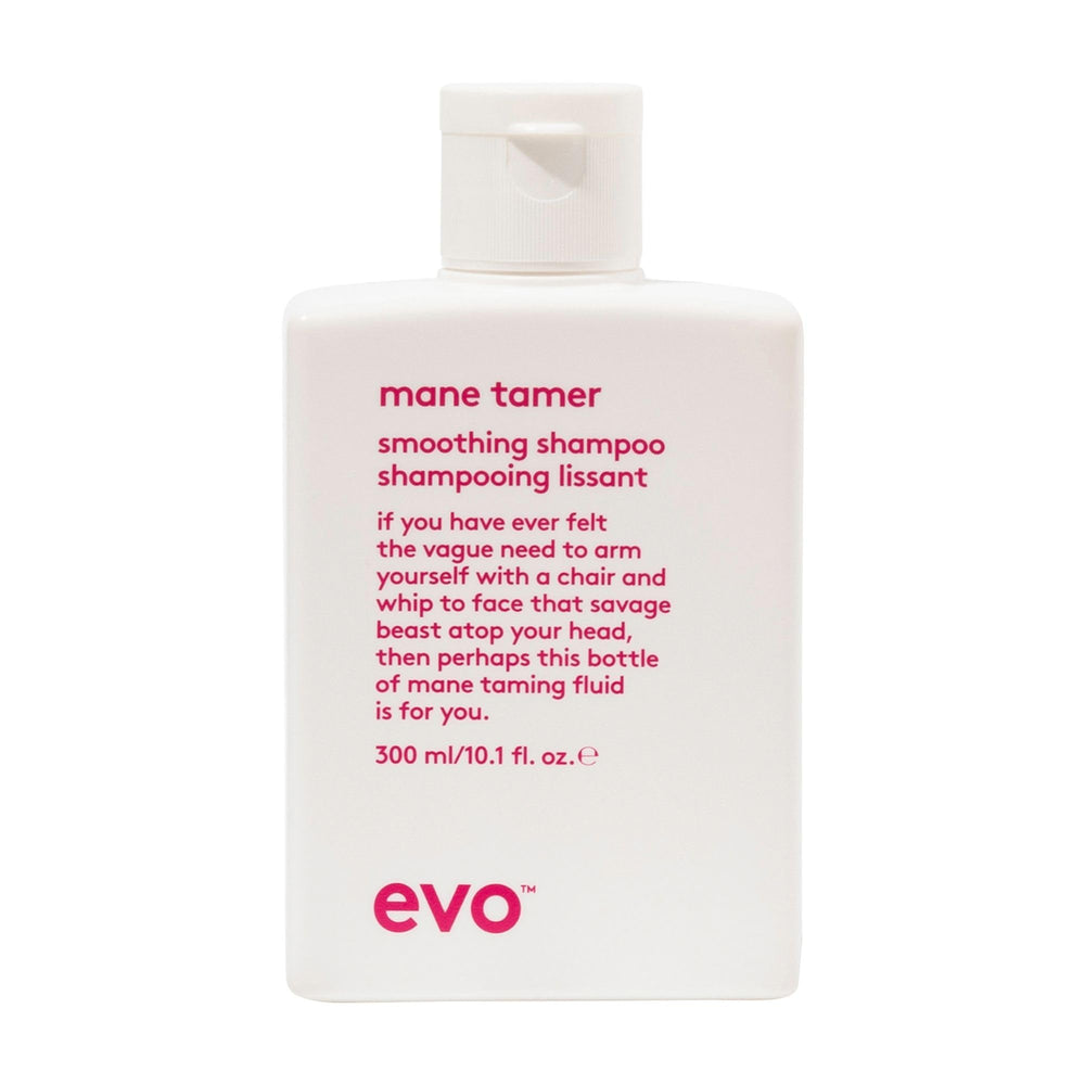 EVO Mane Tamer Shampoo — bouteille lissante pour des cheveux disciplinés et brillants.