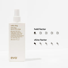EVO Salty Dog Spray en la mano, listo para aplicación y crear volumen sutil