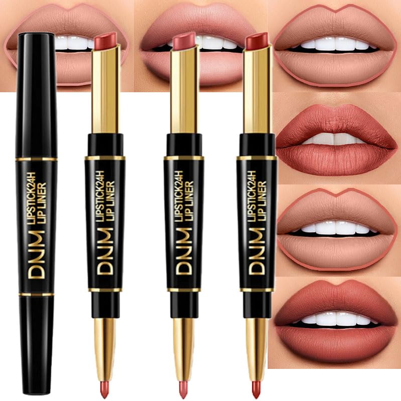 evpct 3Pcs nude lip set with precise lip liner for defined edges.