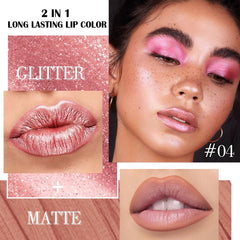 evpct brillo-labial irisado rosado metalico proporciona efecto perlado y textura ligera.