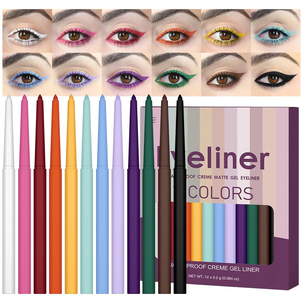 Conjunto Evpct de delineadores gel mate en 12 colores para looks versátiles.