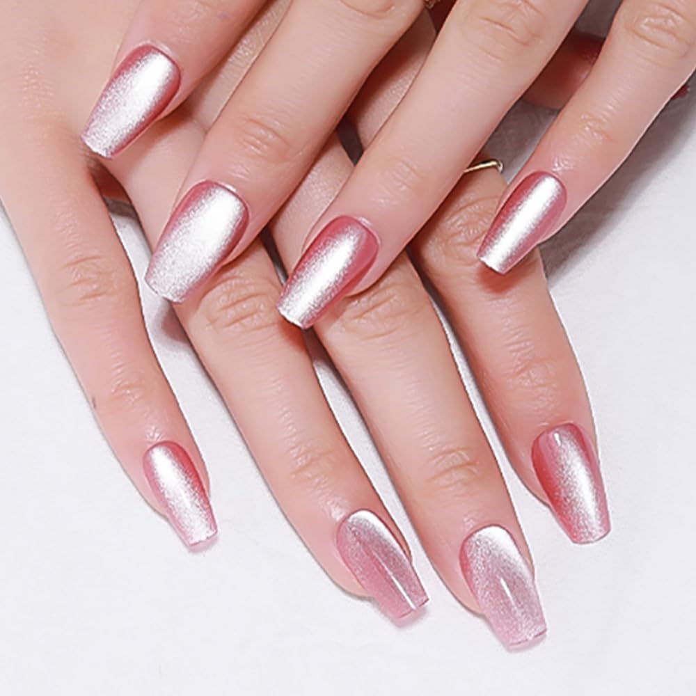 evpct uñas efecto ojo gato rosa metálico, acabado reflectante para estilo sofisticado