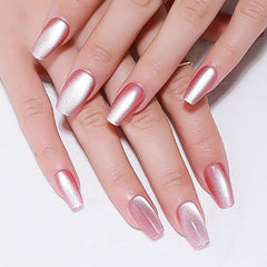 evpct uñas efecto ojo gato rosa metálico, acabado reflectante para estilo sofisticado