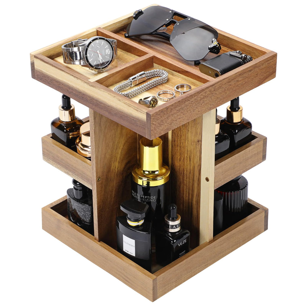 EXIN DECHEN soporte negro para colonias con giro 360°, exhibe tus perfumes con estilo