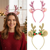 FAIRCHIC Headband navideño con orejas de ciervo rosa, ideal para fotos festivas
