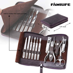 Herramientas alineadas de FAMILIFE para un cuidado de uñas completo y ordenado.