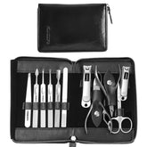 Kit FAMILIFE Manucure 11 pièces dans son étui noir en cuir, élégant et portable.