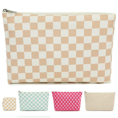 Fammart bolso maquillaje a cuadros con cierre, ideal para viajar
