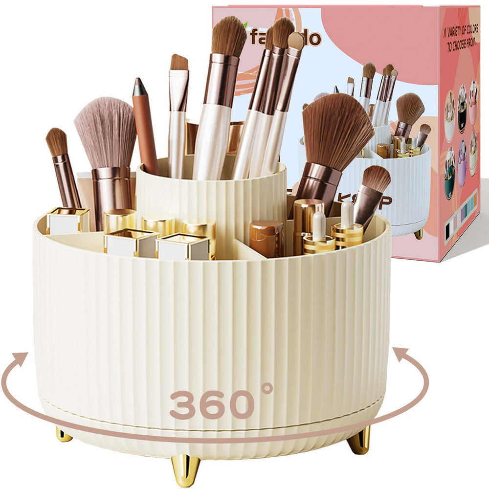 Fanado organizador de maquillaje 360 grados facilita el acceso a brochas y cosméticos.