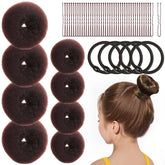 Fandamei Donut Bun Maker para niñas, 4 piezas pequeñas para moños ordenados en marrón.