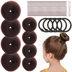 Fandamei Donut Bun Maker para niñas, 4 piezas pequeñas para moños ordenados en marrón.