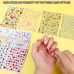 Pegatinas de uñas Fandamei con corazones y flores para diseños simples.