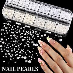 Perlas planas FANDAMEI en oro y plata para uñas, brillo duradero.