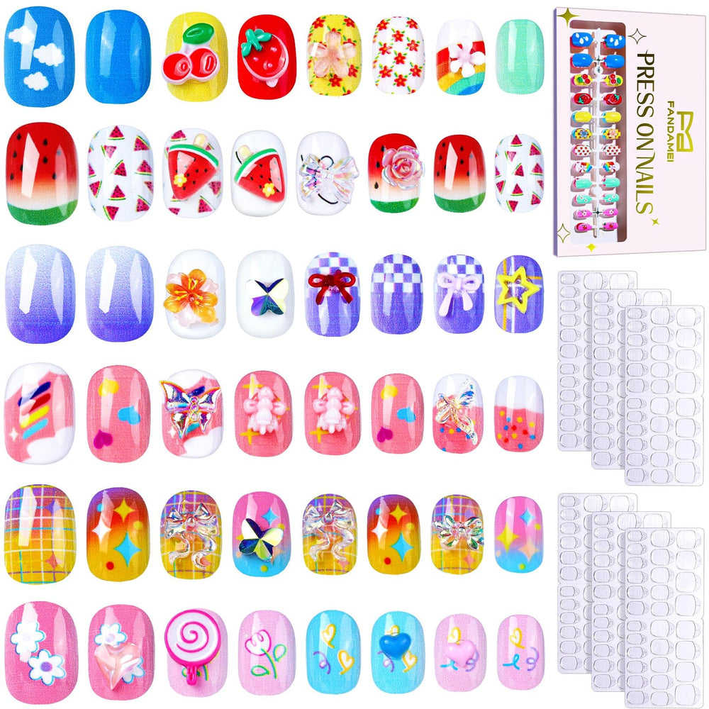 Fandamei uñas postizas para niñas, 6 estilos brillantes para juego y fiesta.