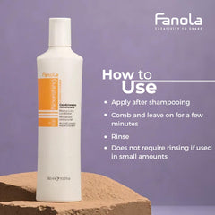 Fanola Acondicionador de Reconstrucción, ingredientes Argán y Linaza, nutrición para mayor elasticidad.