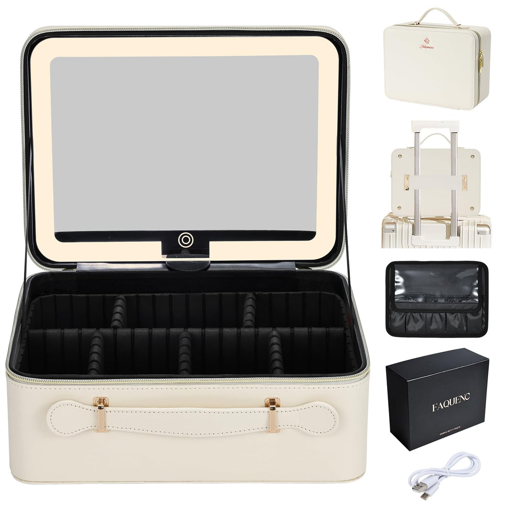 Faquenc bolso maquillaje portátil con espejo iluminado para retoques en ruta