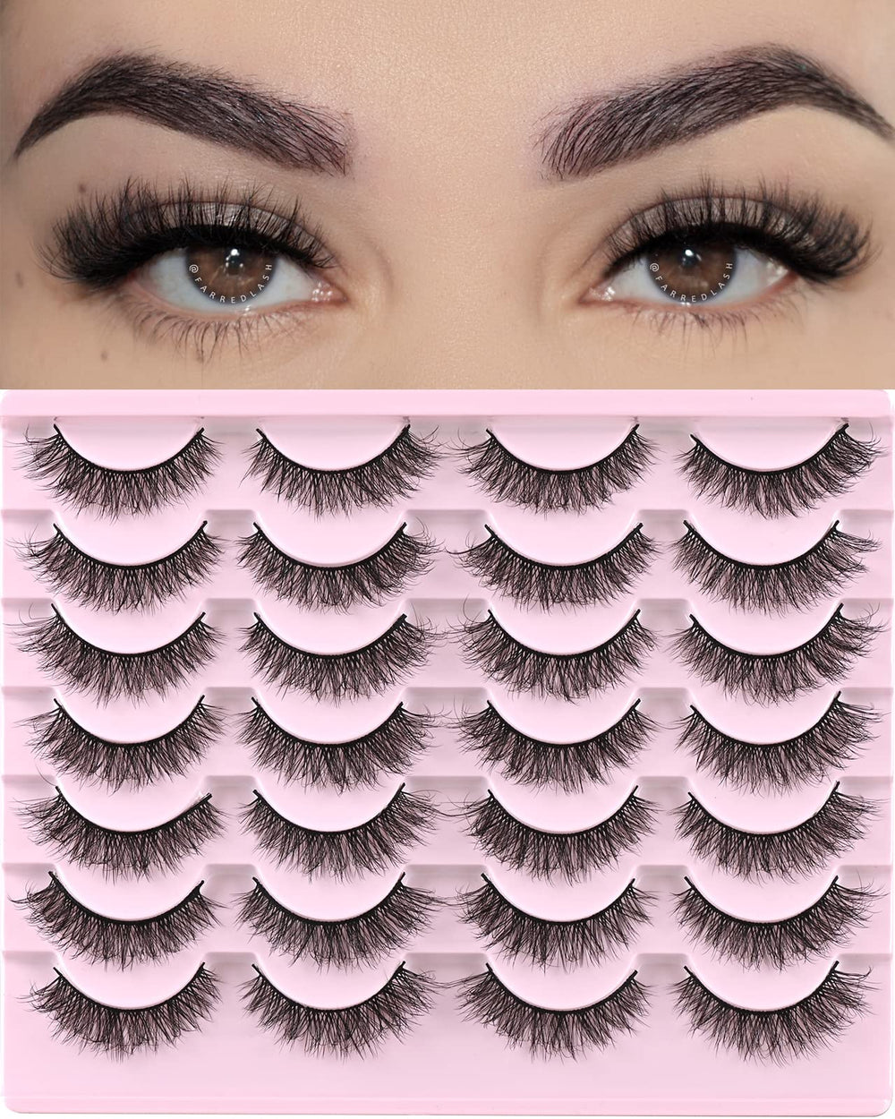 FARRED Pestañas naturales F1, conjunto de 14 pares, mirada suave y definida para uso diario.